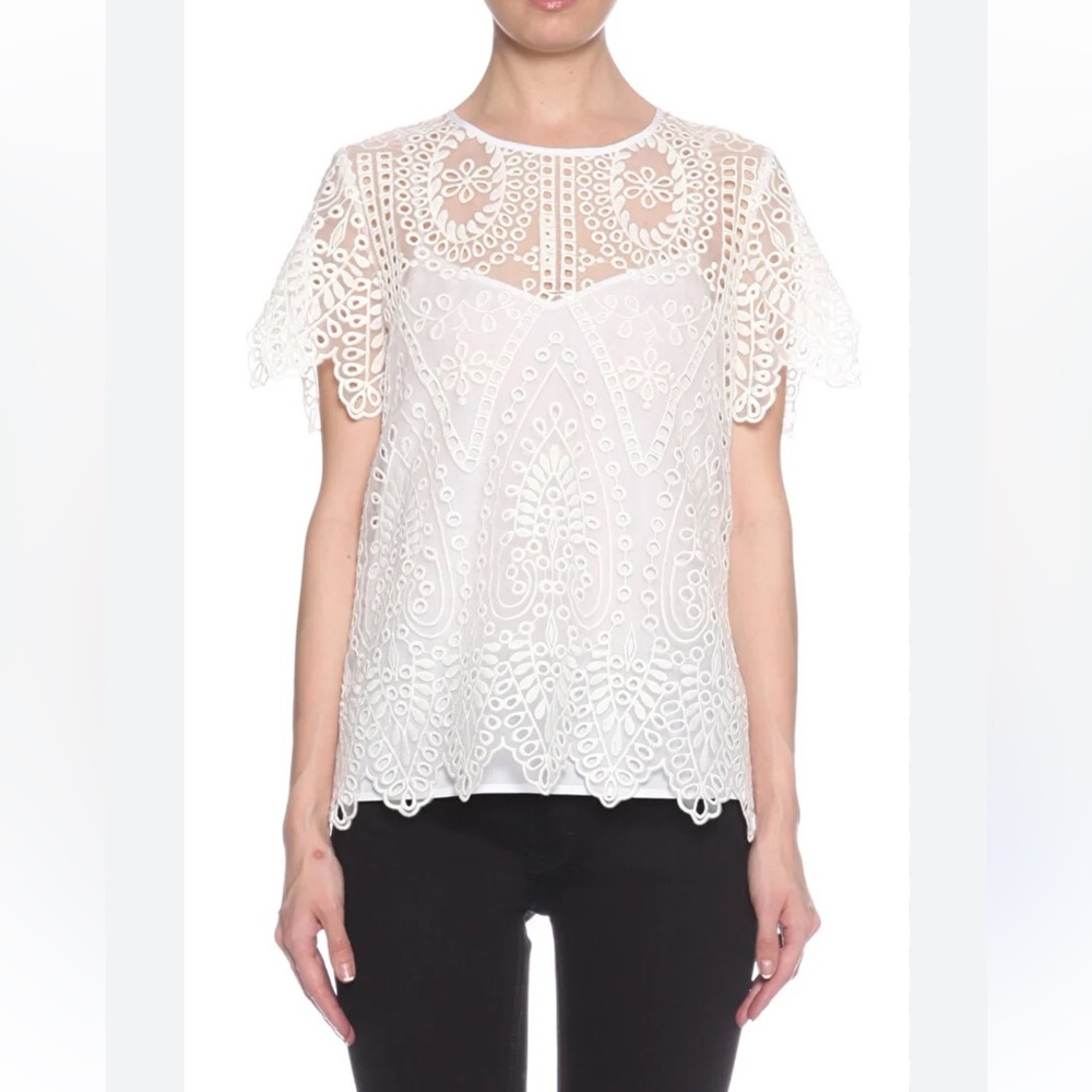 Ted Baker London white eyelet cap sleeve lace blouse size 4